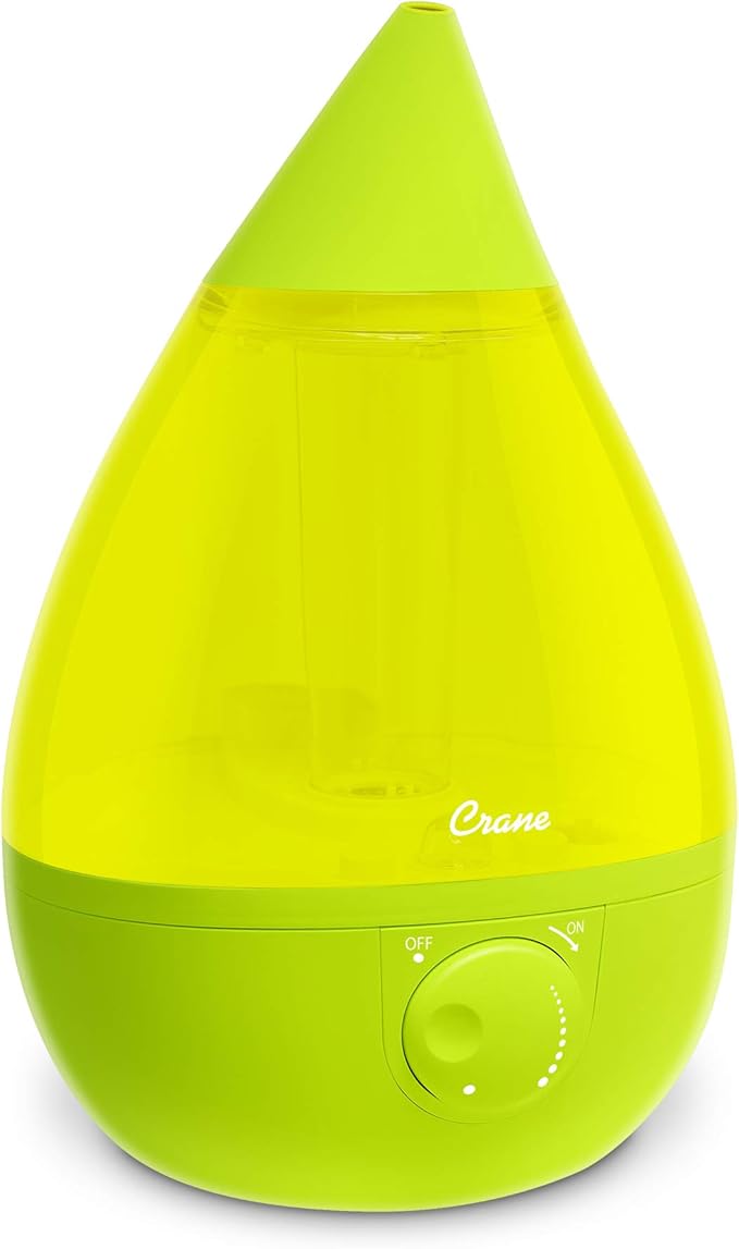Crane Drop Ultrasonic Cool Mist Humidifier, 1 Gallon Teardrop with Auto Shutoff for Baby Nursery, Bedroom, Office, Plants, Green