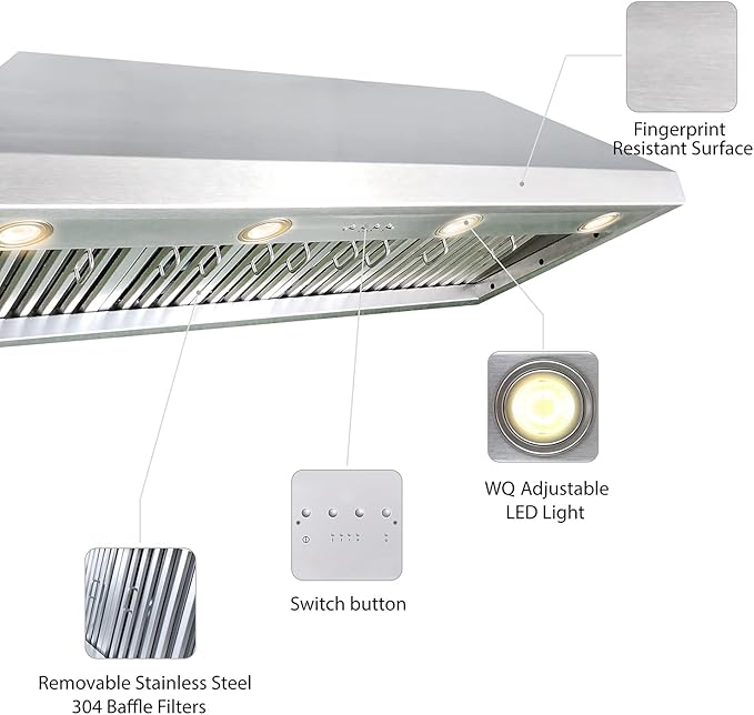 CT Copper Tailor Sloped Copper Vent Hood Island Mount,42'' W,36''H, 1150 CFM Exhaust Fan,Stainless Steel Vent,LED Light,Dishwasher-Safe Baffle Filters,VH8TR1