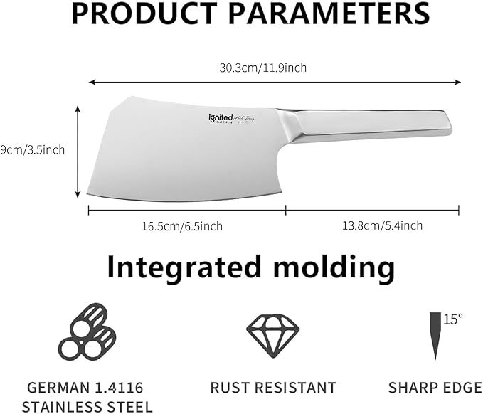 7 inch Meat Cleaver, One-piece Full Metal Cleaver Knife, Heavy Duty Butcher knife, German 1.4116 High Carbon Stainless Steel kitchen Knife, Chopping Knife for Meat, Bone, Lamb Chops