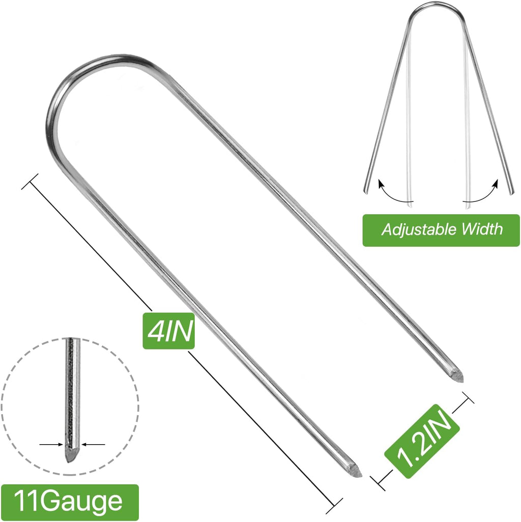 4 Inch 40 Pack 11 Gauge U - Shape Garden Stakes Set: Drip, Line & Irrigation Tubing Stakes, Galvanized Landscape Staples for Tube, Lawns, Weed Barriers, Landscape Fabrics, Irrigation Hose, Floor Mats