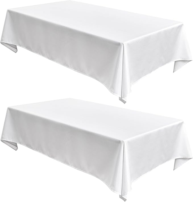 Fitable Faux Linen Tablecloths Rectangle 60 x 120 Inch - 2 Pack Textured Table Clothes for 8 Foot Tables, White Faux Burlap Table Covers for Dining, Party, Farmhouse, Banquet, Wedding