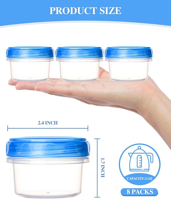 Salad Dressing Containers, [8 Pack*2 oz] Reusable Easy to Open Dressing, Condiment, Sauce, Dip Containers to Go With Leak-Proof Twist Top Lids, Bpa Free, Safe For Microwave, Freezer, Dishwasher