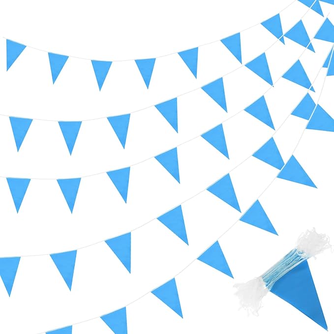 Tatuo 200 Feet Solid Pennant Banners Flags String Triangle Hanging DIY Bunting Flags Party Decorations for Grand Opening Party Banners for Kids Birthday, Shops (Blue)