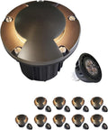 MALORY Brass Top Cover Landscape Well Lights,(6''H) 12V Low Voltage Outdoor In Ground Lights,Landscape Lighting for Pathway, Driveway and Garden (Two-Direction Turret, 10-Pack with Bulb)