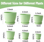 7.5/6.5/5.5/4.9/4.2/3.5 Inch Plant Pots with Saucers & Drain Holes - Indoor/Outdoor Flower Pots for Succulents, Herbs, Cactus - Modern Lightweight Durable Planter Set, Green