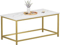 SAYGOER White Faux Marble Coffee Table Simple Modern Rectangular Coffee Tables Open Design Minimalist Center Table for Living Room Office, 39.37 x 19.69 x 17.72, White Gold