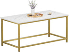 SAYGOER White Faux Marble Coffee Table Simple Modern Rectangular Coffee Tables Open Design Minimalist Center Table for Living Room Office, 39.37 x 19.69 x 17.72, White Gold
