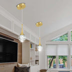 Flashing God Gold 1 Light Teardrop Crystal Pendant Lighting,Integrated Pendant Light with Crystal Bubble for Kitchen Island Globe Fixtures, Chromed Finished 2700k 4500k 6000k