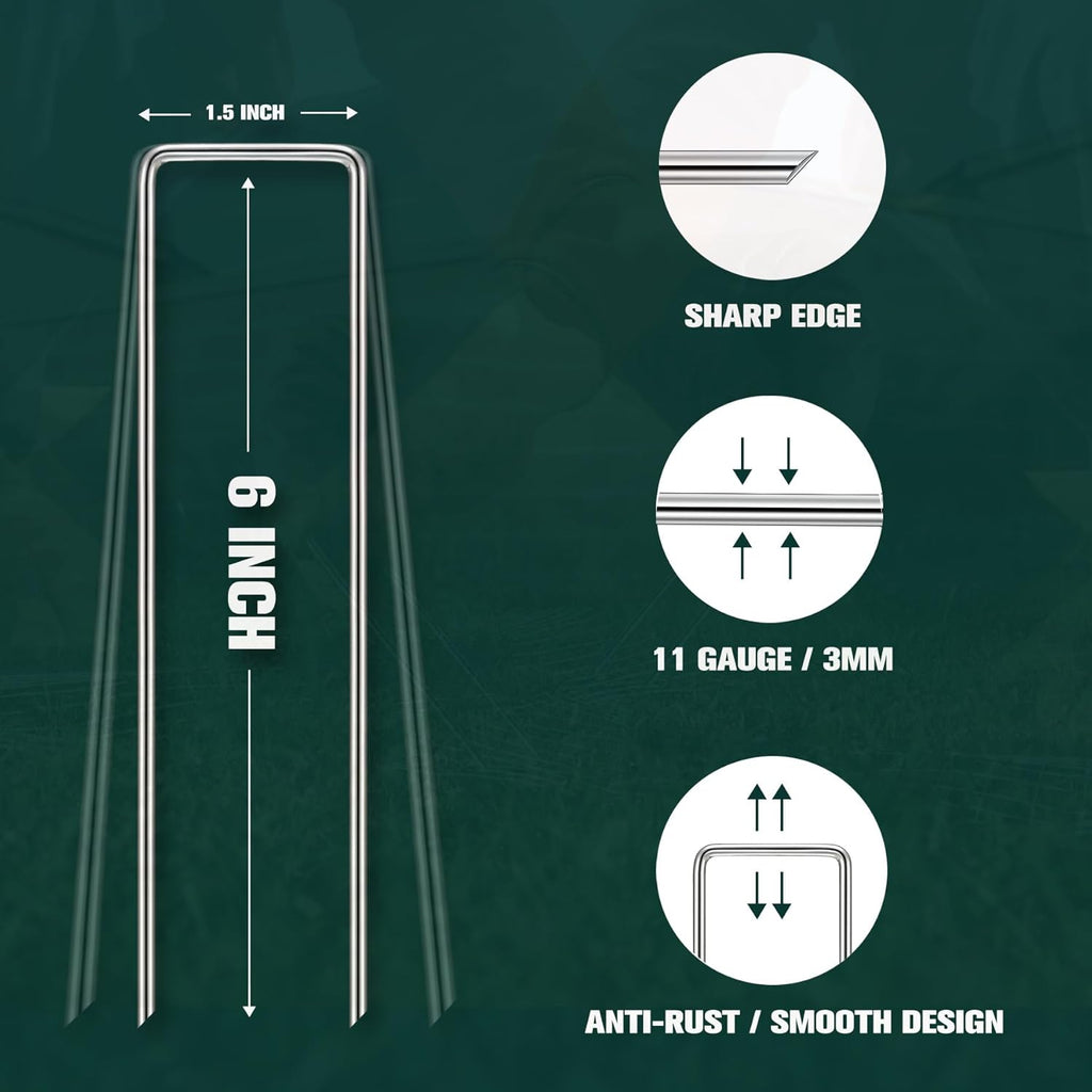 Garden Stakes, 20-Piece 6 Inch Never Rust Galvanized Landscape Staples, 5X Sharper Durable Stakes for Gardening, Tent, Weed Barrier, Outdoor Yard Decoration, Plant Cover