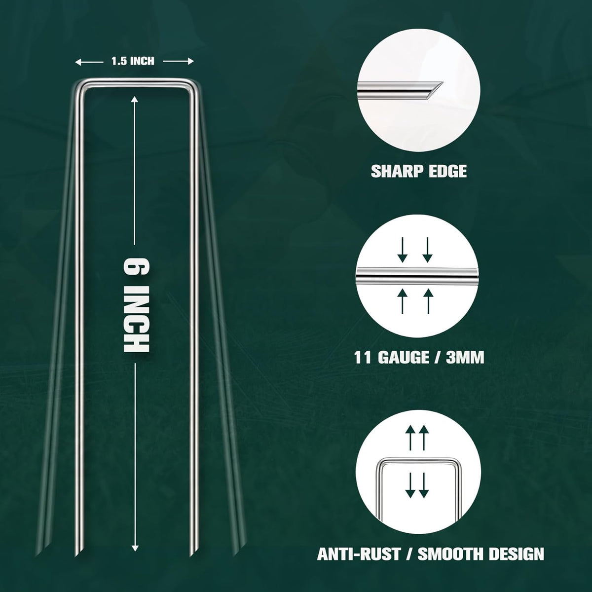 Garden Stakes, 20-Piece 6 Inch Never Rust Galvanized Landscape Staples, 5X Sharper Durable Stakes for Gardening, Tent, Weed Barrier, Outdoor Yard Decoration, Plant Cover