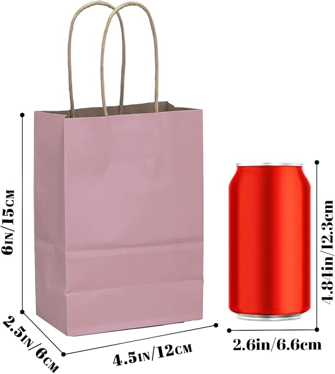 qiqee 24 Pcs Pink Purple Mini Paper Gift Bags with Handles 6"x4.5"x2.5" Small Brown Kraft Party Favor Bags Multiple Uses (Mini size)