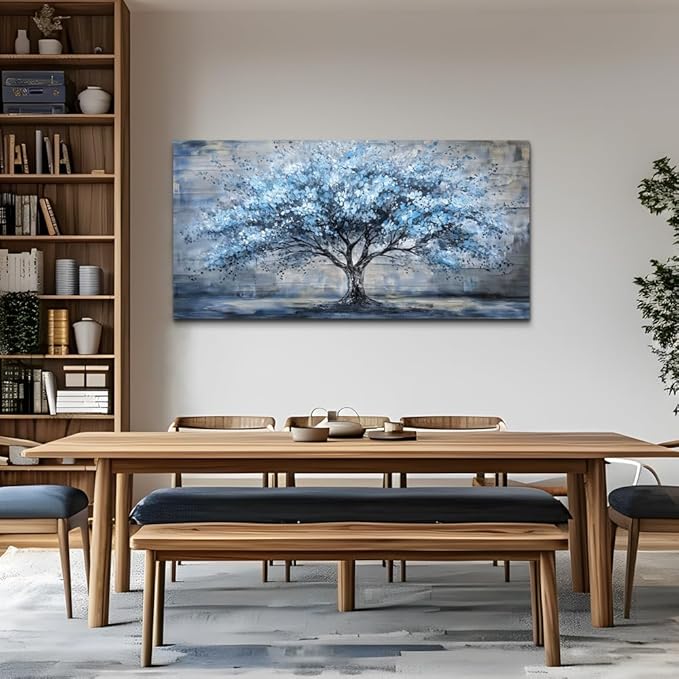 Canvas Wall Art for Living Room Wall Decor for Bedroom Office Modern Hotel Wall Decorations Blue Tree Landscape Paintings Abstract Pictures Artwork Room Aesthetic Home Decor 20x40 in
