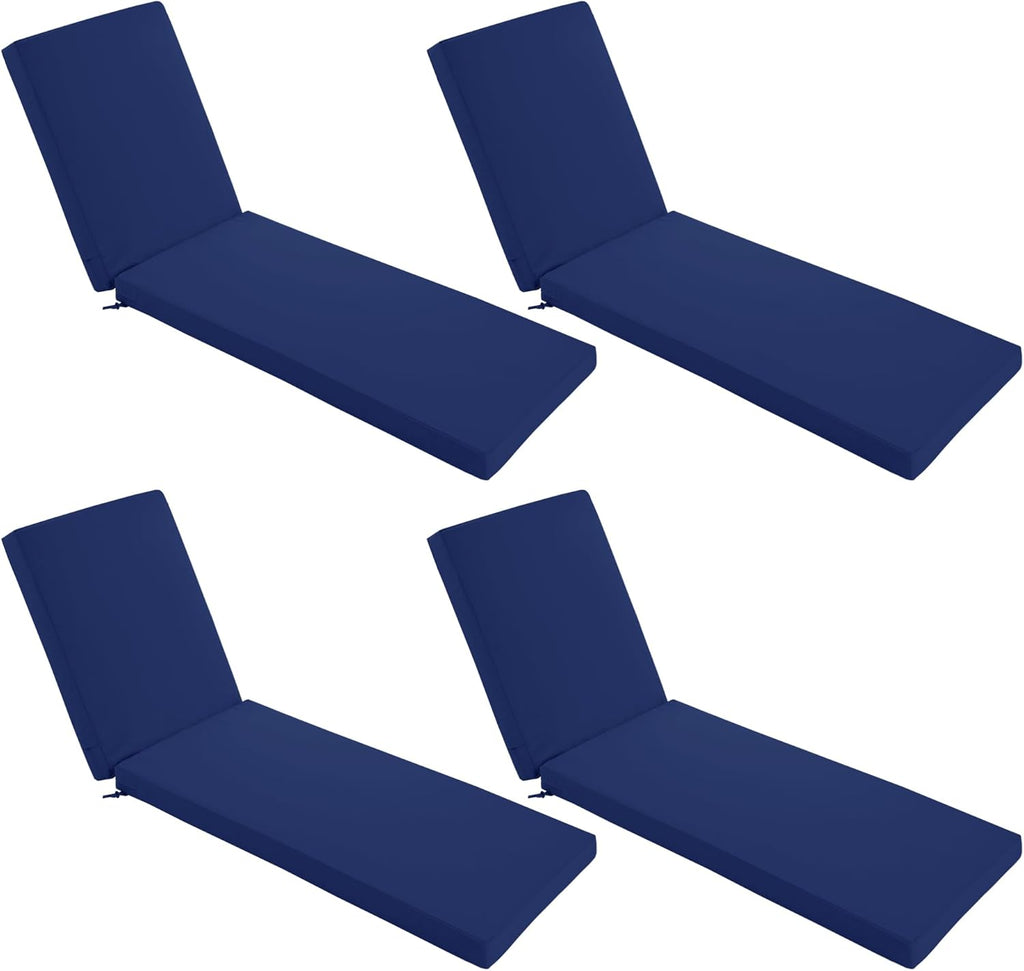 Chaise Lounge Cushions Outdoor Set of 4 - Waterproof and Fade Resistant Sun Lounger Replacement Cushions - Patio Lounger Pads with Removable Cover for Pool, Deck, 80 x 26 x 3 Inch, Navy