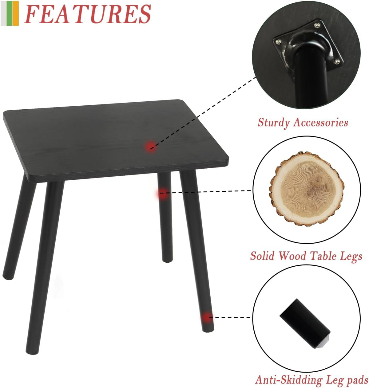 AWASEN Side Table, Small Black End Table for Living Room Bedroom Office Small Spaces, Modern Accent Side Table Nightstand with Solid Wood, Easy Assembly, (Black)
