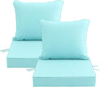 22x22 Inch Patio Chair Cushions Set of 2, Outdoor Furniture Cushions - Removable Cover, Water-Repellent, Fade-Resistant, Non-Slip Bottom & Straps, Replacement for Lawn, Porch & Deck Chair - Light Blue
