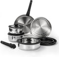 ROYDX16 PCS Pots and Pans Set,18/10 Stainless Steel Cookware Set with Adjustable Detachable Handles for RV,home Dishwasher Safe and Oven Safe