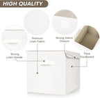 Large 22 Quart Linen Fabric Foldable Storage Bin Cube Organizer Basket with Flip-Top Lid & Handles, Clothes Blanket Box for Home, Office, Closet, White, 4 Pack 14.6 x 9.5 x 9.5”
