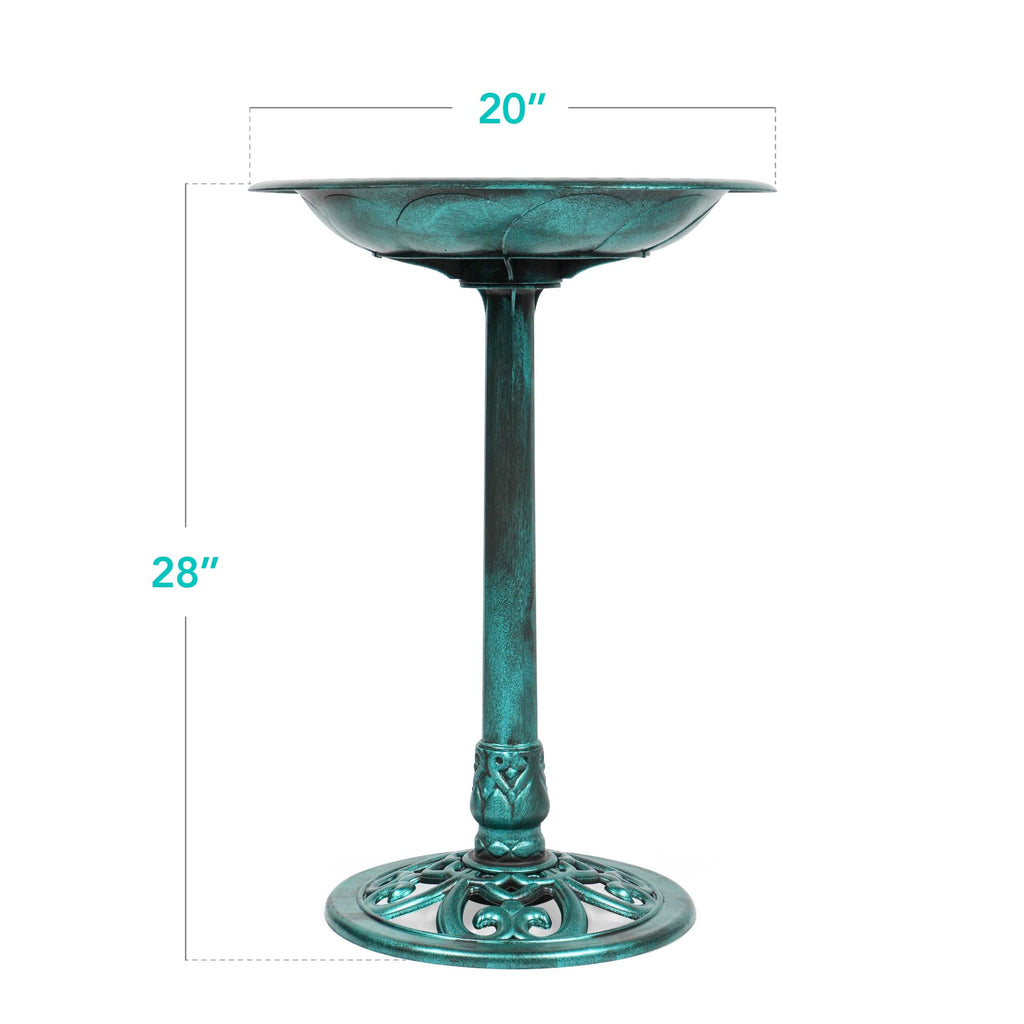 Best Choice Products 28in Pedestal Bird Bath, Vintage Outdoor Resin Accent Decoration w/Fleur-de-Lis Accents - Green