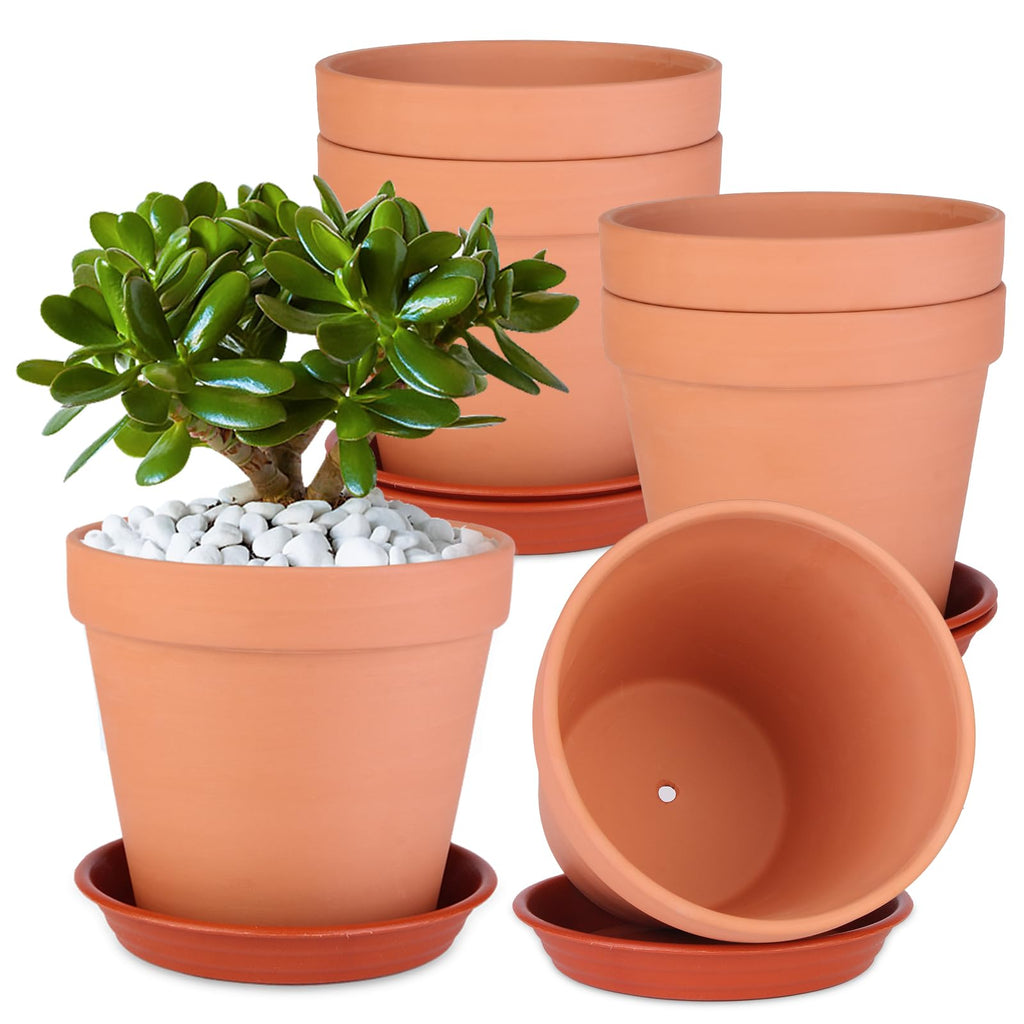 Tuqaumu 6 Pack 6 Inch Terracotta & Clay Pots with Saucer for Plants, Large Terra Cotta Plant Pot with Drainage Hole, Flowerpot for Indoor Outdoor Plants, Crafts, Wedding Favor