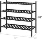 4-Tier Black Bamboo Shoe Rack for Entryway, Stackable | Foldable | Natural, Shoe Organizer for Hallway Closet, Free Standing Shoe Racks for Indoor Outdoor
