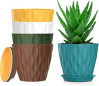 7 Inch Plant Pots Set of 5, Plastic Flower Pots with Drainage Holes and Trays, Planter Pot for Indoor Plants, Decorative Pots for Plants Indoor/Outdoor （Multicolor）