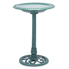 Alpine Corporation TEC116 Outdoor Aged Green Pedestal Birdbath with Scrollwork, 28" Tall, Green