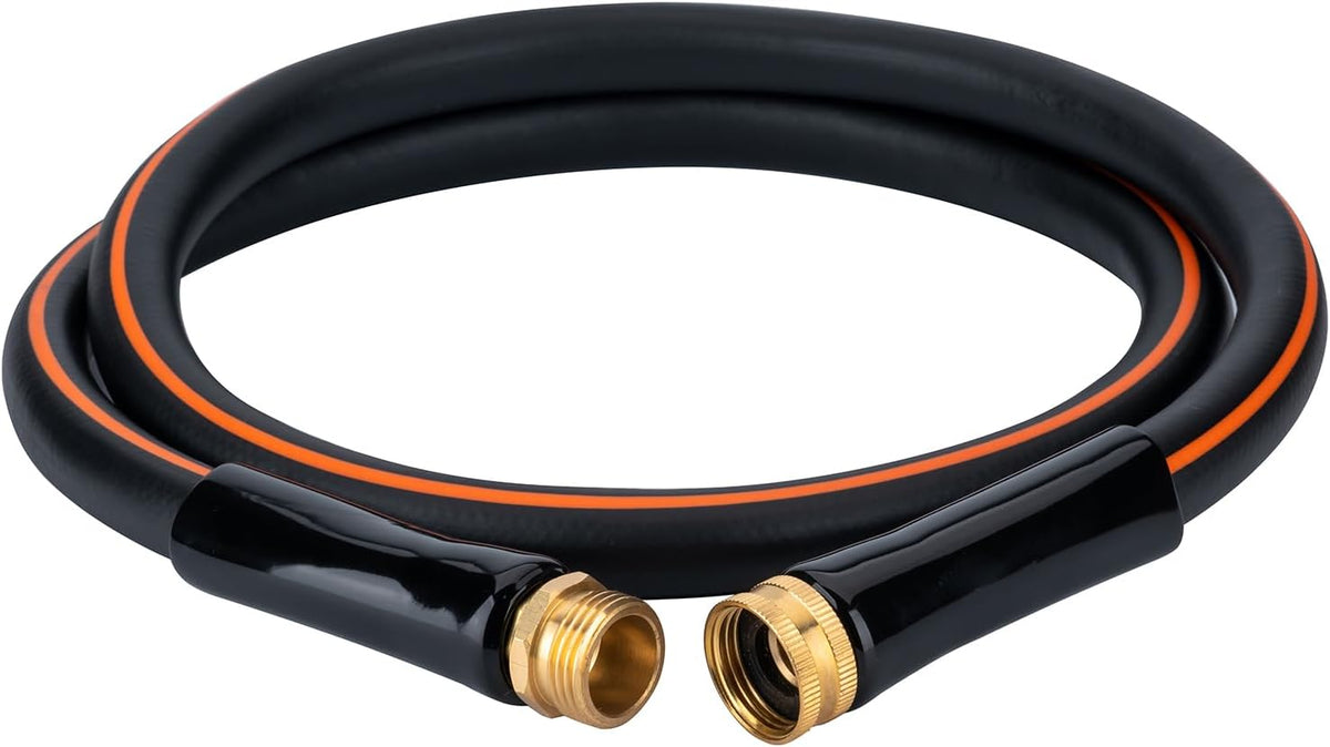 EASTRANS Short Garden Hose 5 ft x 5/8", Heavy Duty Black Orange Water Hose with 3/4" Solid Brass Connector, Flexible, Lightweight, Durable, Male to Female