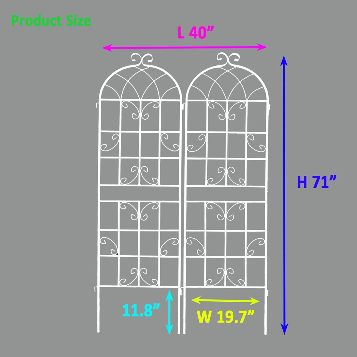 Metal Garden Trellis Rustproof Trellis for Climbing Plants Outdoor Flower Support Butterfly Deco (Cream White-2 Pack, 71"x19.7")