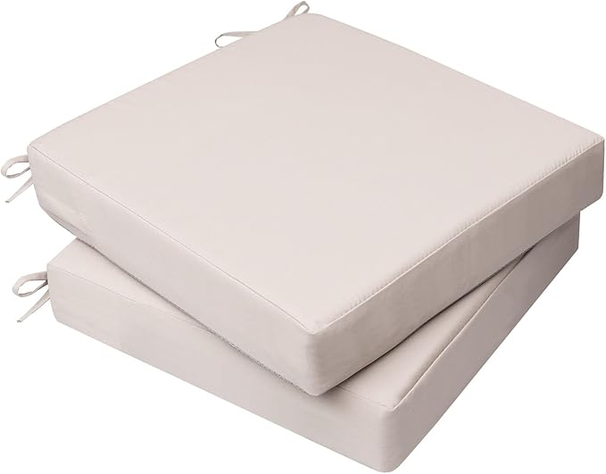 AAAAAcessories Outdoor Seat Cushions for Chairs, Waterproof, Fade-Resistant, 22" x 22" x 3", Patio Furniture Replacement Cushions, Set of 2, Sandstone Beige