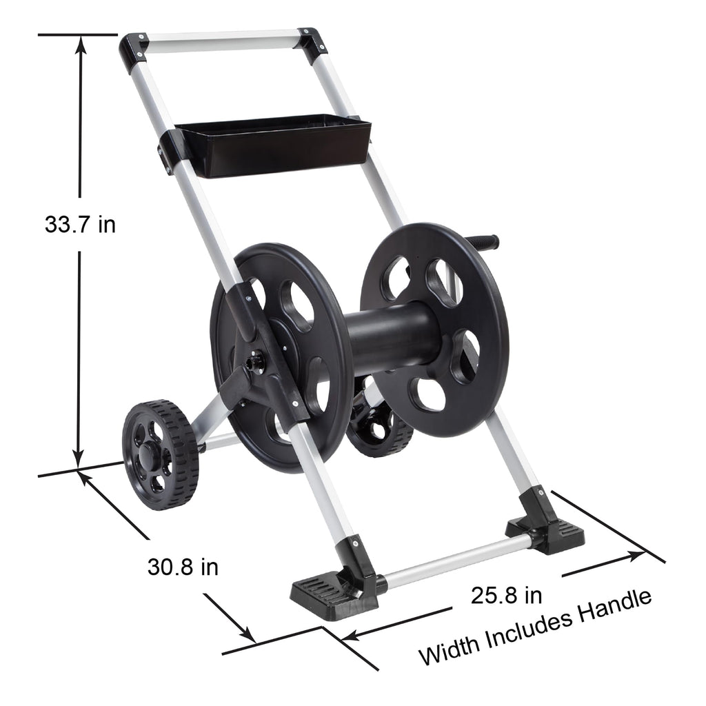 Liberty Garden 304 Explorer Two Wheel Hose Reel Cart, Aluminum, Holds 250-feet of 5/8" Hose, Silver/Black