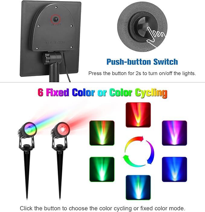 APONUO Metal Solar Spot Lights Outdoor with 9.8ft Cable Solar Powered Landscape Lighting Low Voltage IP65 Waterproof Auto On/Off for Outside Garden Yard Landscape Pathway Garage-Multicolor(2-in-1)