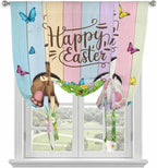 Tie Up Curtains,Happy Easter Rabbit Butt Egg on Daisy Leaf Adjustable Rod Pocket Window Shade Curtain Drape Bufferfly on Wood Barn Tie-Up Valance for Kitchen Bedroom Living Room Windows,42"x63"