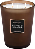 HomeLights Scented Candles | Large Jar Candle - 33.3 Oz. Natural Soy Aromatherapy Candles | Up to 70 Hours Burn Time with 3 Cotton Wicks, Home Decorative Fragrance Candles - Rosewood Macaron