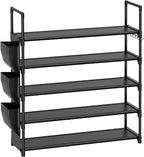 5 Tier Shoe Rack with Hook and Side Pocket,Shoe Organizer Space Saver Storage for 20-25 Pair Shoe Storage Shelf Sturdy Free Standing Long Shoe Rack Organizer for Closet,Entryway,Small Spaces
