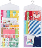 ProPik Hanging Double Sided Gift Bag Storage Organizer with Multiple Front and Back Pockets - Organize Your Gift Wrap, Tissue Paper, and Paper Bags 38 x 16 Inch PVC (White)