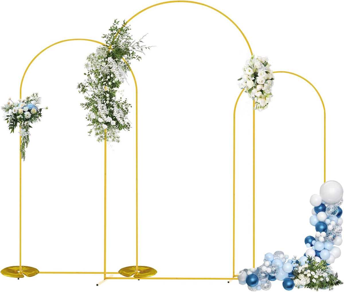 Metal Arch Backdrop Stand Set of 3 (7.2FT/6.6FT/6FT) - Heavy-Duty Gold Wedding Arch with Water Bag for Weddings, Baby Showers, Birthdays, Graduation, Parties & Outdoor Events