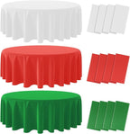 12 Pack Christmas Round Disposable Tablecloth, Red White Green Circle Plastic Tablecloth Bulk, Italy Theme Table Covers for Christmas Family Gathering Dining Banquet Italian Party Decoration,84inch