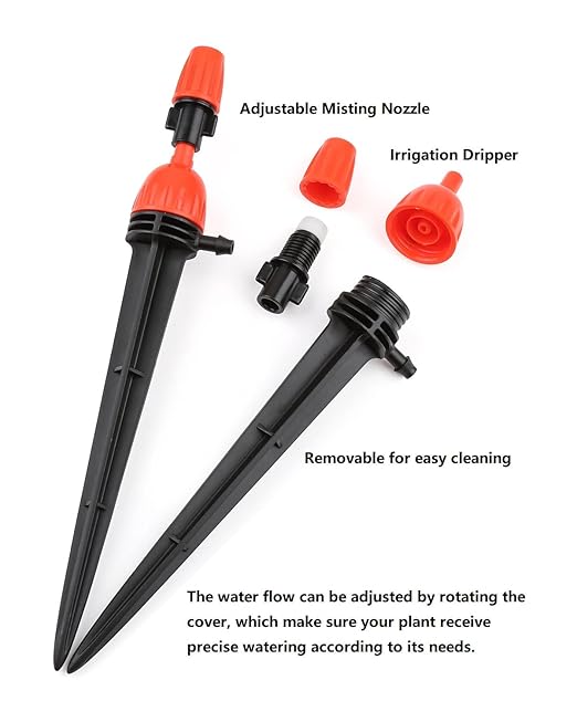 25pcs Drip Irrigation Emitters for 1/4" Irrigation Hose Accessories, Adjustable 360 Degree Water Flow Stake Drippers, Garden Irrigation Drippers for Watering System