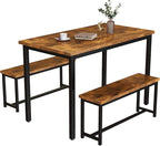Recaceik Dining Table Set with Bench, 3 Pieces Dining Furniture Set Kitchen Table Set Sturdy Structure Space-Saving Dinette for Kitchen, Dining Room Breakfast Nook, Living Room, Rustic Brown