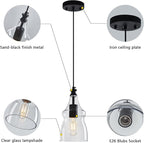 Modern Glass Pendant Lights Kitchen Island Black Pendant Light with 5.11 in Clear Glass Shade Kitchen Pendant Lighting Over Island Bedroom Dining Room (1 Pack)