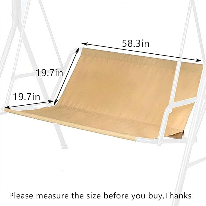 Swing Seat Cover - 600D Thickened Oxford Waterproof Chair Bench Replacement Cover for 2/3 Seat Patio Garden Swing Chair (Beige, XXL - 58.3x19.7x19.7in)
