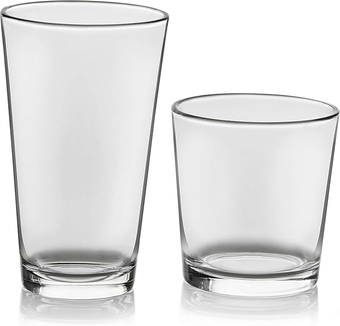 Libbey Flare Tumbler and Rocks Glasses Set, Stylish Lead-Free Drinking Glasses Set of 16, Versatile Dishwasher Safe Kitchen Glassware Set for Parties