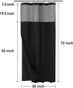N&Y HOME Stall Waffle Weave Shower Curtain with Snap-in Fabric Liner & Hooks Set - 36" x 72" Small Shower Stall Size, Hotel Style & Mesh Top Window, Machine Washable - 36x72, Black