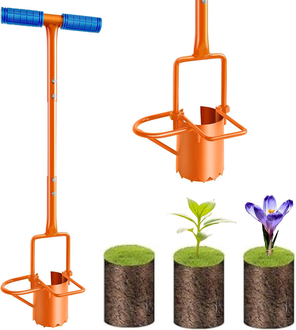 glorousamc Bulb Planter, Weeder, Sod Plugger, Flower Planting, Soil Sampler-5-IN-1 Lawn Tool and Garden Tool - Enhanced Bottom Edge for Easier Penetration, 33.5 Inch（A）