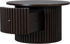 WILLIAMSPACE 30.5" Round Coffee Table with a Drawer, Modern Farmhouse Wood Circle Drum Center Table with Vertical Slat Base, Accent Side End Table for Living Room Apartment, Dark Brown