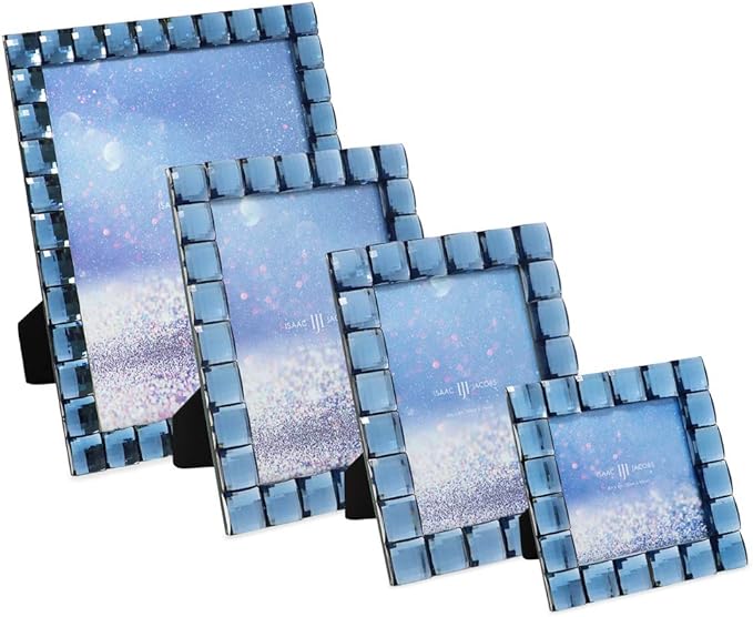 Isaac Jacobs Decorative Sparkling Navy Jewel Picture Frame, Photo Display & Home Décor (4x6, Navy)