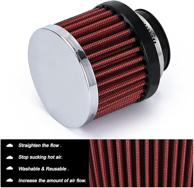 PTNHZ Universal Red Neck 1.5" 38mm Car High Flow Cold Air Intake Air Filter Power Intake Air Inlet System Air Cleaner