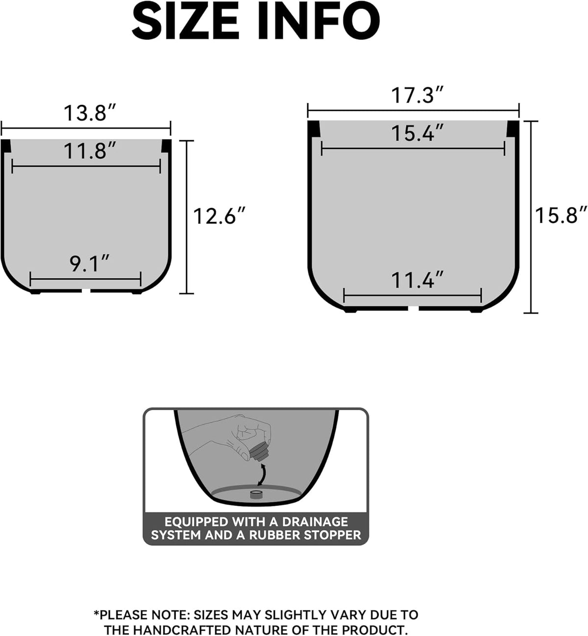 Kante 17.3-Inch Dia Round Concrete Planter, Indoor & Outdoor Garden Pot with Drainage Hole & Rubber Plug, Ideal for Flower and Tree, Weathered Concrete