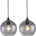 Gray Glass Pendant Lights Kitchen Island Lighting Globe Pendant Light Fixtures Modern Pendant Lighting for Kitchen Island Bedroom Living Dining Room Light Fixture-9.8in,2Pack