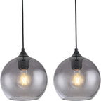 Gray Glass Pendant Lights Kitchen Island Lighting Globe Pendant Light Fixtures Modern Pendant Lighting for Kitchen Island Bedroom Living Dining Room Light Fixture-9.8in,2Pack